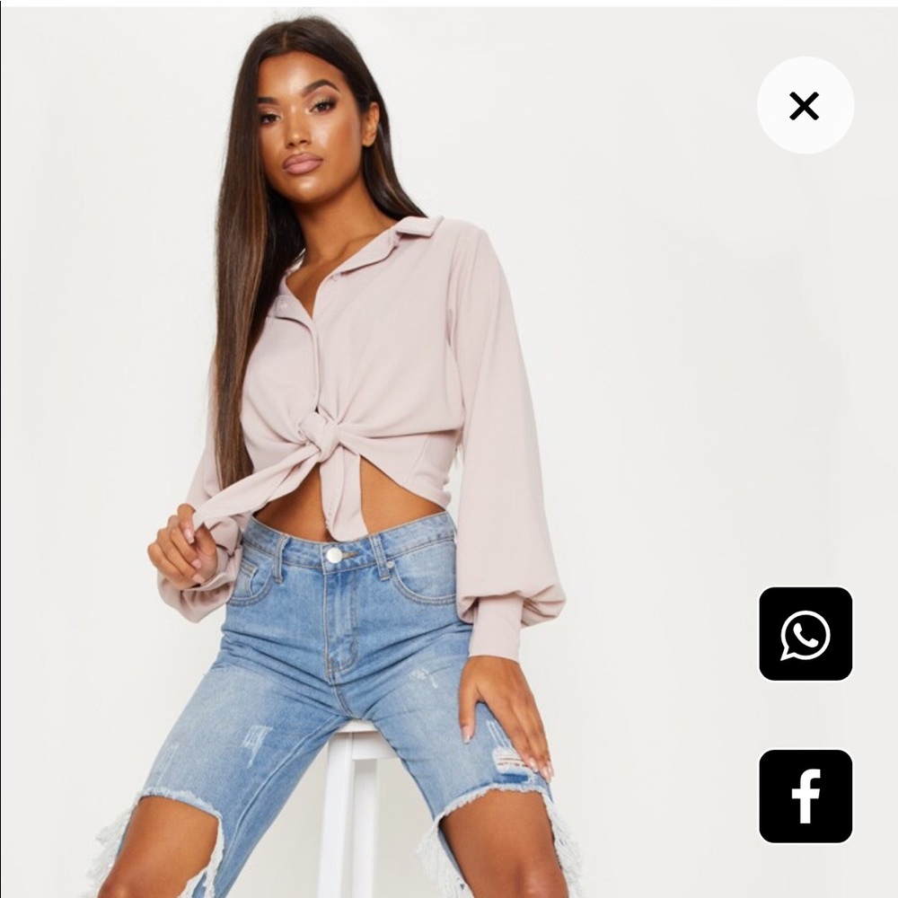 Blush Crepe Tie Front Crop Shirt NWT